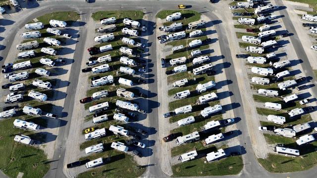 Overhead aerial view of The Gates at McNeese RV Park with dense rows of RVs